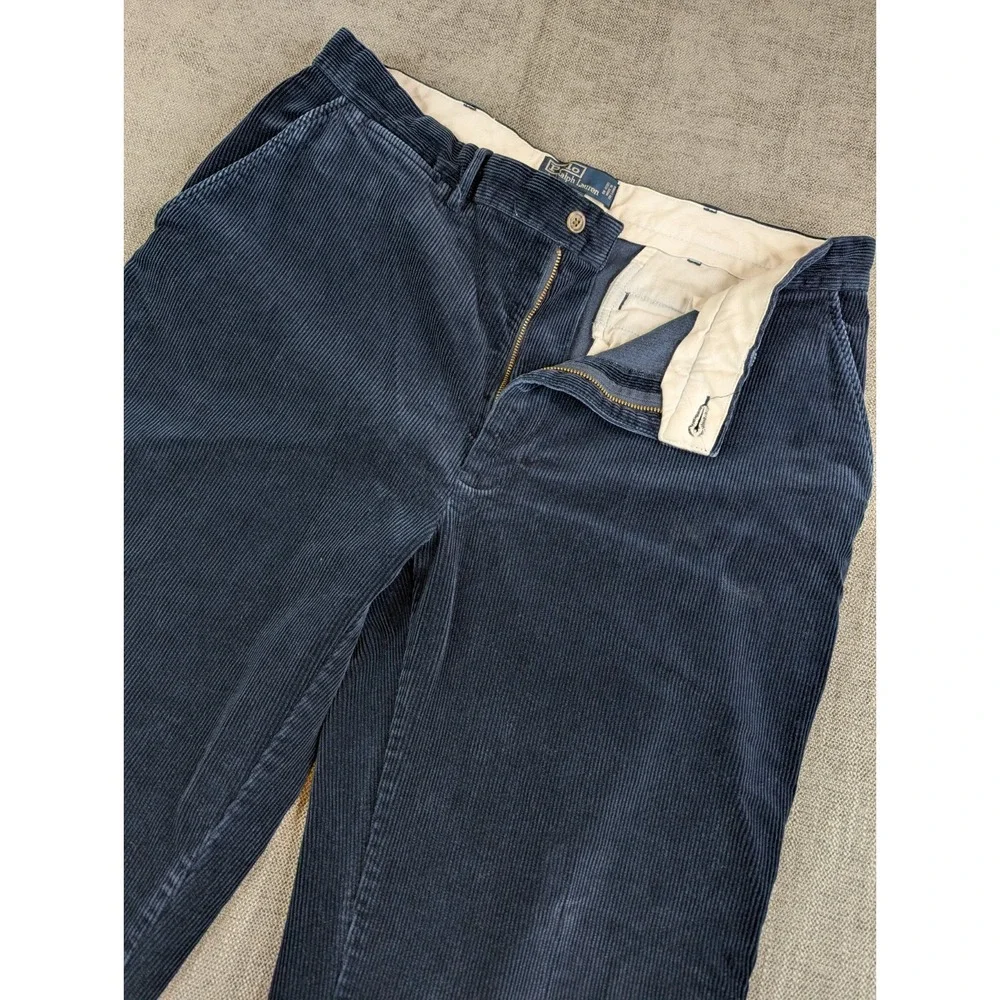 Polo Ralph Lauren Corduroy Pant Men 35x30 (34x29) Navy Straight Fit Cotton Chino